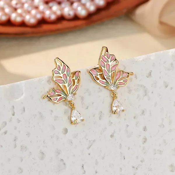 Gold_Enamel_Butterfly_Earrings_For_Women